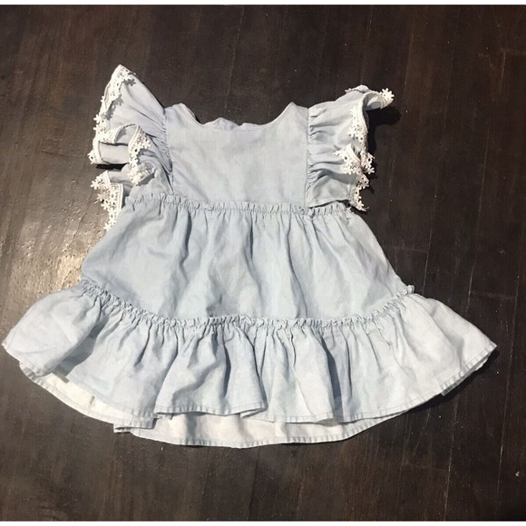 Tommy Bahama Short Sleeve Denim T Shirt 3T Lace Ruffle Layer Top - Picture 1 of 3